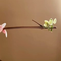 Retro style dark wood hair stick with green leaves and golden bamboo accents - Wood Leaf (31#) / Green