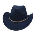 Classic dark blue western cowboy felt hat with sparkling double-row rhinestone band - One Size / Navy Blue (Rhinestone)