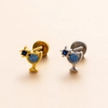 Clous d'oreilles cocktail en or et argent avec pierres bleues et fermoir à vis - 5# (Verre à cocktail)