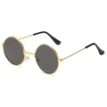 Retro round kids sunglasses with thin golden metal frames and dark gray lenses - Gold Frame Grey Lens