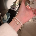 Double-layer pearl bracelet featuring an elegant white camellia flower pendant for women - 49# Bracelet-Gold-White-Gold Plated