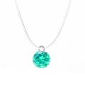 Invisible fishing line necklace featuring a faceted turquoise zircon circular pendant - Silver Round Green Diamond Style (1238)