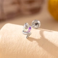 Silver snake stud earring with iridescent heart zircon and double-headed screw back - Silver-AB Aurora Zirconia (Single)