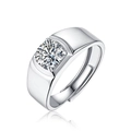 Adjustable S925 silver moissanite ring with a large round brilliant cut center stone - Classic Men's Ring 1 Carat / US Size 7