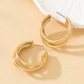 Boucles d'oreilles vintage en forme de C à triple épaisseur superposées dorées pour femmes - Doré