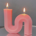 Pink S-shaped geometric scented candle with double wicks and vertical stripe texture - Large S-Shape / 10x10x3cm Box / Nude Pink