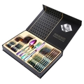 Rainbow polished stainless steel 24-piece cutlery set neatly arranged in a premium black gift box - 1010 Style (24Pcs Set/Flip Case) / AB Color