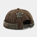 Detail of vintage washed brown docker hat with star patch and New York embroidery - Adjustable / Coffee