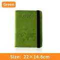 Green PU leather passport holder with world map embossing and elastic closure strap - Green