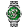 Silver stainless steel business watch with a green dragon relief dial and diamond markers - Silver Green Face