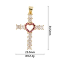 Vue détaillée du pendentif croix en cuivre avec cœur et zircons colorés avec dimensions - Croix Zirconium Blanc Cœur Pierre Rose