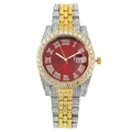 Luxuriöse Damenuhr in Gold-Silber mit rotem Zifferblatt und glänzenden Steinen - Rotes Zifferblatt Bicolor Armband