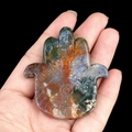 Hamsa hand carved natural agate stone with multicolor jasper textures and detail - India Agate