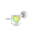 Silver heart stud earring with green opal and ball screw back for cartilage piercing - Heart Opal Style (921-4# Silver)