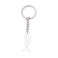 Minimalist silver stainless steel stickman pendant keychain with smiling hollow design - Hands on Hips Stickman / Steel