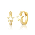 Orecchini a cerchio stella dorati con smalto bianco e brillanti accenti in zircone - Stella / Bianco