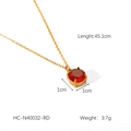 Macro shot of gold stainless steel necklace with a red round crystal pendant dimensions - Red Pendant Style (HC-N40032-RD)