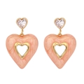 Pink marble heart earrings with gold plating and clear zircon studs for women - Orange Heart / Orange