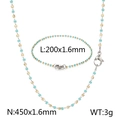 Light blue enamel beaded stainless steel necklace and bracelet set with golden accents - Blue & Silver