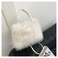 Chic white faux fur crossbody bag with matching shoulder strap for autumn and winter outfits - With Leather Strap / Off White