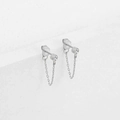 Minimalist stainless steel chain stud earrings with silver finish and round zircon - April White - Silver