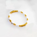 Minimalist gold and white bead stainless steel bracelet with oil-drop geometric charms - Beaded Tube Style / White