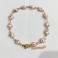 Pink evil eye bead bracelet on adjustable golden stainless steel chain for women - Light Pink (B4201--K)