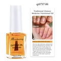 Vista macro de aceite para cutículas de 12ml con líquido dorado y reparación de uñas - Aceite Reparador De Hierbas