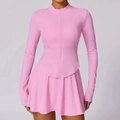 Ensemble de sport rose deux pièces anti-UV pour femme avec haut zippé et jupe - S / Rose rosé