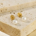 Elegant 18k gold plated titanium steel pearl stud earrings with a lustrous white finish - 10mm / Gold Pearl Butterfly Back (KE110708-Z)