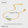 Detail of 18K gold-plated stainless steel bracelet with green zircon leaf charm - DFB133 (Olive Leaf Green Zircon)