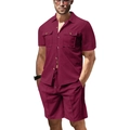 Conjunto casual de dos piezas para hombre en tejido waffle color burdeos y pantalón - Burdeos