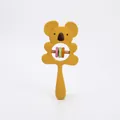 Yellow silicone koala baby rattle toy with colorful rings and wooden axis for teething - Koala Rattle Yellow