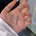 Elegant silver cross necklace with pavé set white zircon stones on a thin O-chain - Full Rhinestone Pave Silver Cross (5674701)