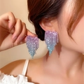 Sparkling rhinestone heart tassel earrings with purple to blue gradient fringe dangles - Pink Blue Gradient