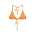 Detalle de top de bikini naranja hecho a mano con borlas bohemias y adornos de cuentas - S / Top halter / Naranja