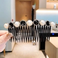 Elegante pettine per capelli con perle bianche e strass neri alternati da donna - Perla + Zirconia Nera