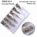 Flatback silver crystal nail rhinestones in storage pack with macro detail view - Gold Back Crystal Parsh