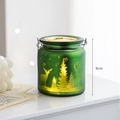 Green frosted glass Christmas candle holder with reindeer pattern and warm LED light 9cm - Style C / Green