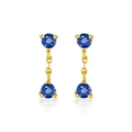 Elegant gold drop earrings with royal blue zircons and long link chain detail - Long Chain Dangle