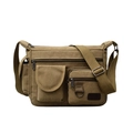 Brown canvas crossbody bag for men featuring multi-pocket design and adjustable strap - Khaki Small