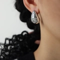 Silver teardrop hollow earrings with inlaid cubic zirconia crystals for women - Silver White Zirconia (F1007-White Diamond Steel Color)
