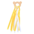 Beech wood bear teether ring with yellow and white satin sensory ribbons for infants - Bear