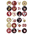 Christmas advent calendar set with 24 numbered festive round stickers and illustrations - 10 Three-Color Numbers