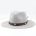 Cappello Panama in paglia grigia con fascia in cuoio e turchese, vista laterale - M (56-58cm) / Grigio