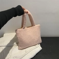 Rosafarbene Teddy-Plüsch-Handtasche für Damen mit weicher Textur und zwei Griffen - Rosa