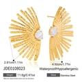 Orecchini a raggiera dorati in acciaio inossidabile con zircone ovale e texture martellata - Stile Zirconia Raggiante Dorata (JDE0108023) / JDE0108023