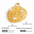 Golden stainless steel shell pendant with white pearls, waterproof and hypoallergenic - PJ91901-Gold Pearl Shell