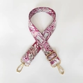 Pink patterned fabric bag strap with golden metal hooks for shoulder and crossbody bags - Pink Rose Red
