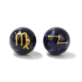 Blue gold sandstone 10mm beads with golden Virgo zodiac sign for DIY bracelets - Virgo